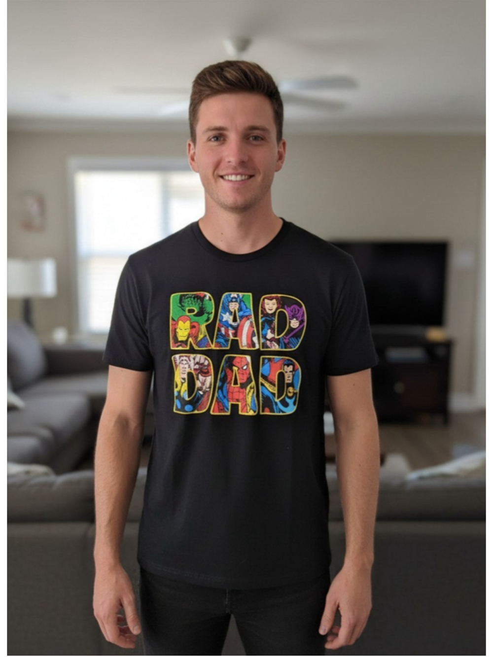 Marvel Mens Sz S T Shirt Short Sleeve Rad Dad Superheroes 100% Cotton Crew Neck